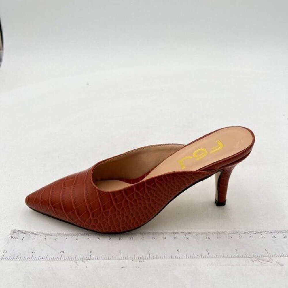 FSJ Women Slip On Mid High Heeled Mules Slipper Closed Pointed Toe Sandals